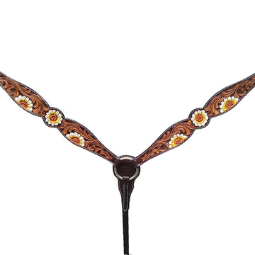 HILASON Western Horse Floral Headstall Breast Collar One Headstall Spur Strap Wither Strap American Leather Tack Set